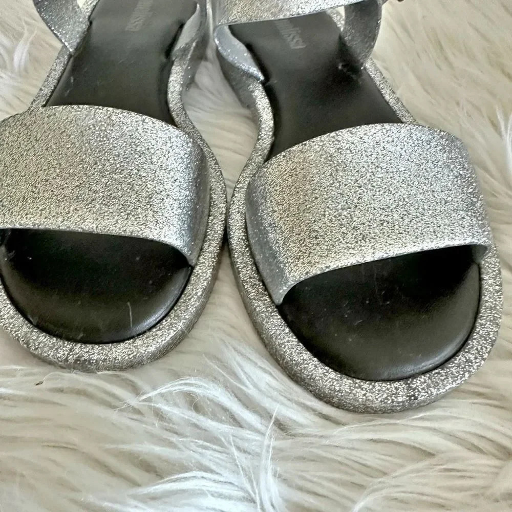 MELISSA | Silver Glitter Buckle Strap Beach Sandals Sandal Jellies Jelly‎ | Size - Picture 3 of 6